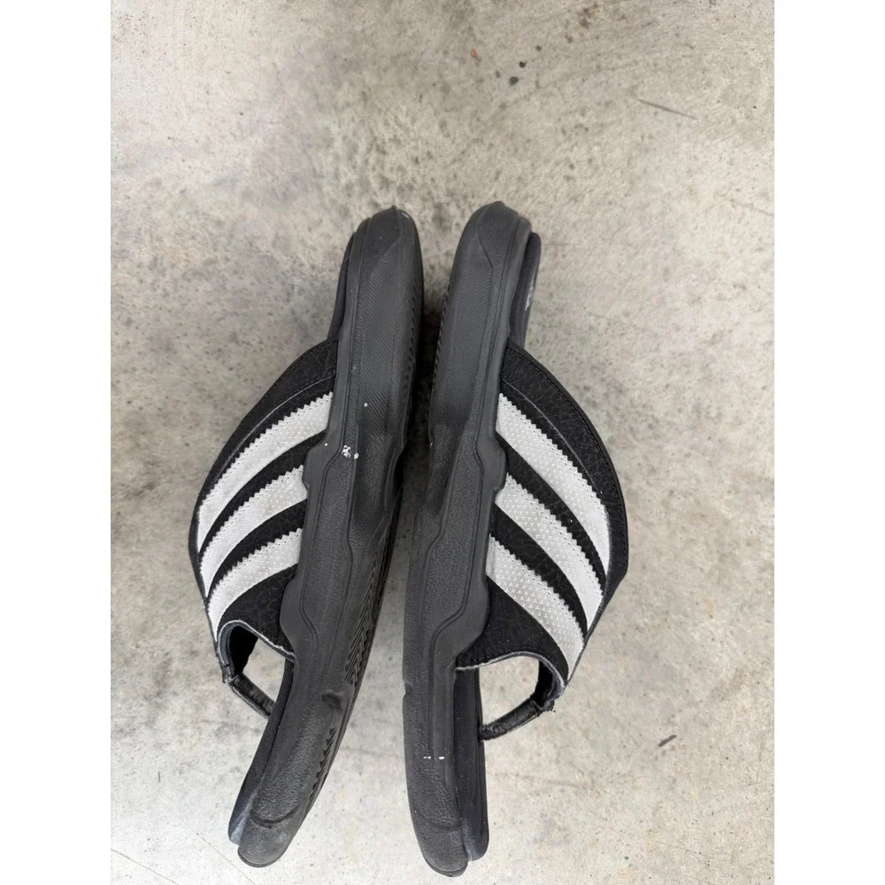 Vintage RARE Adidas Superstar Thong Sandals Black White 3 Stripe Flip Flops 9
